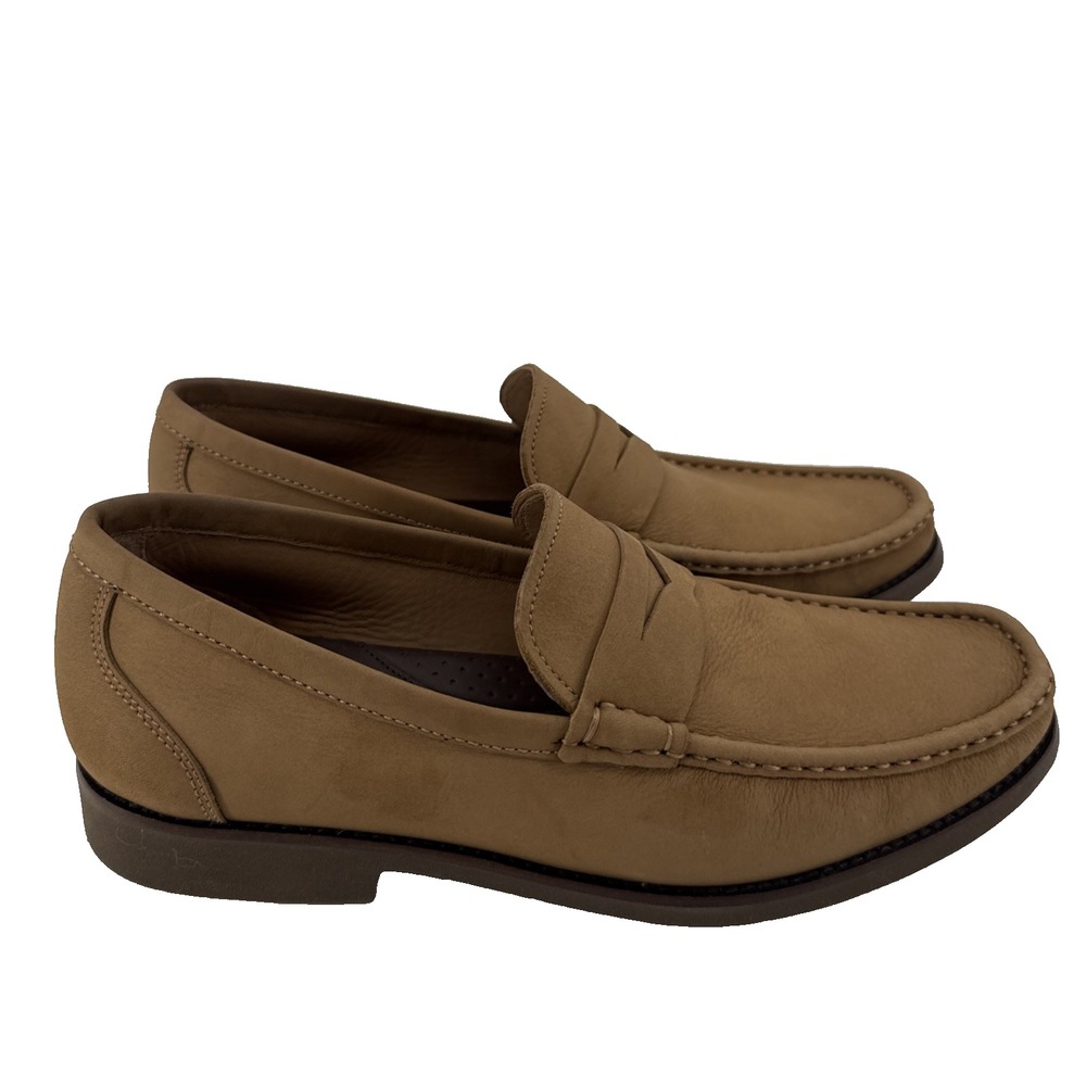 Peter Millar Crown Hyperlight Penny Loafers Men 8M Tan Nubuck Slip On Brazil
